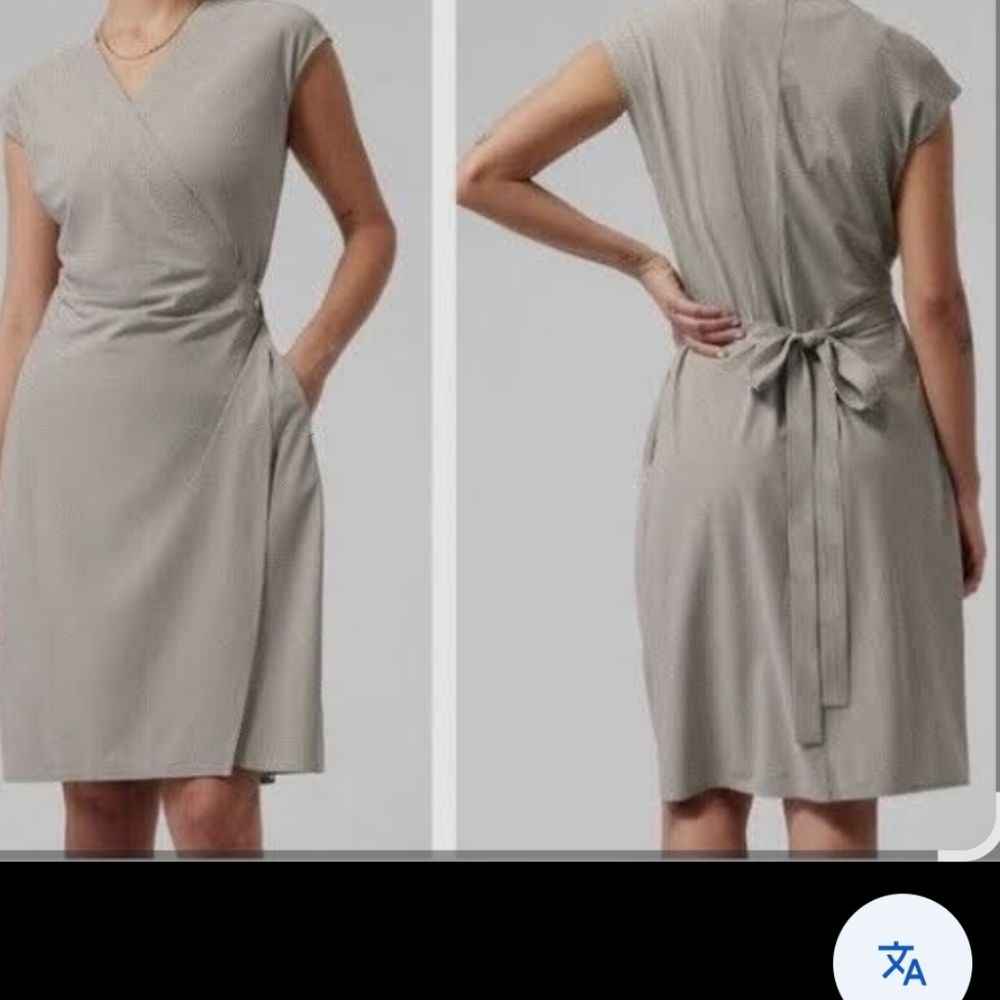 Athleta Gray Midi Dress With Tie Front And V-Neck
